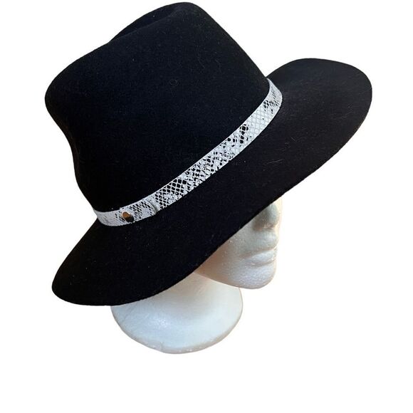 Phenix Wide-Brim Leather-Trim Wool Fedora, Black - Picture 1 of 5